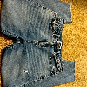 Loft jeans with distressing- raw hem-high waisted
